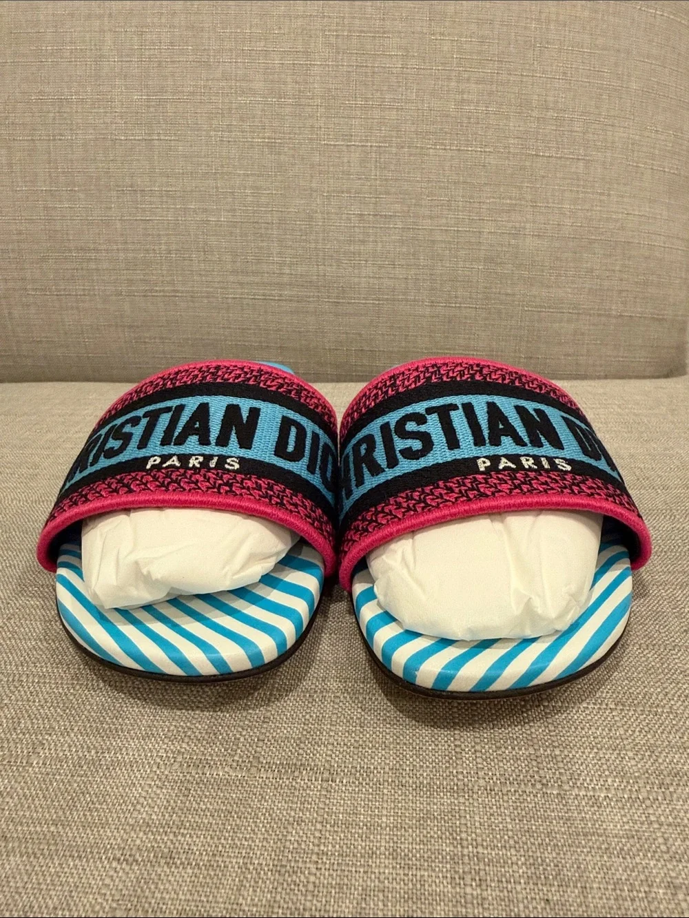 Dior Blue & Pink Logo Slide Sandals
